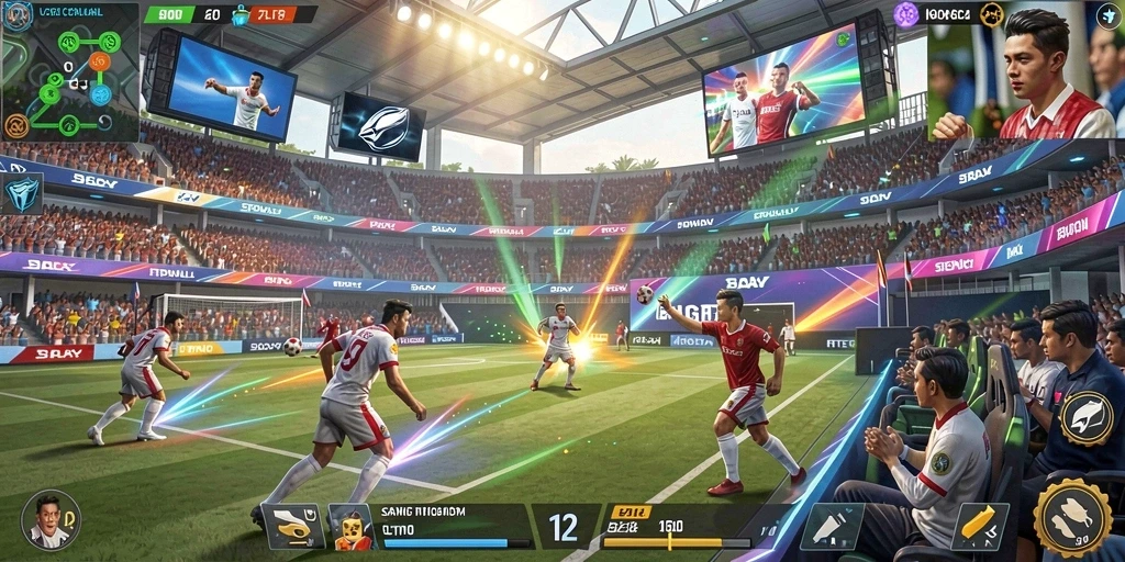 Screenshot 1 menampilkan karakter utama dalam pertempuran.